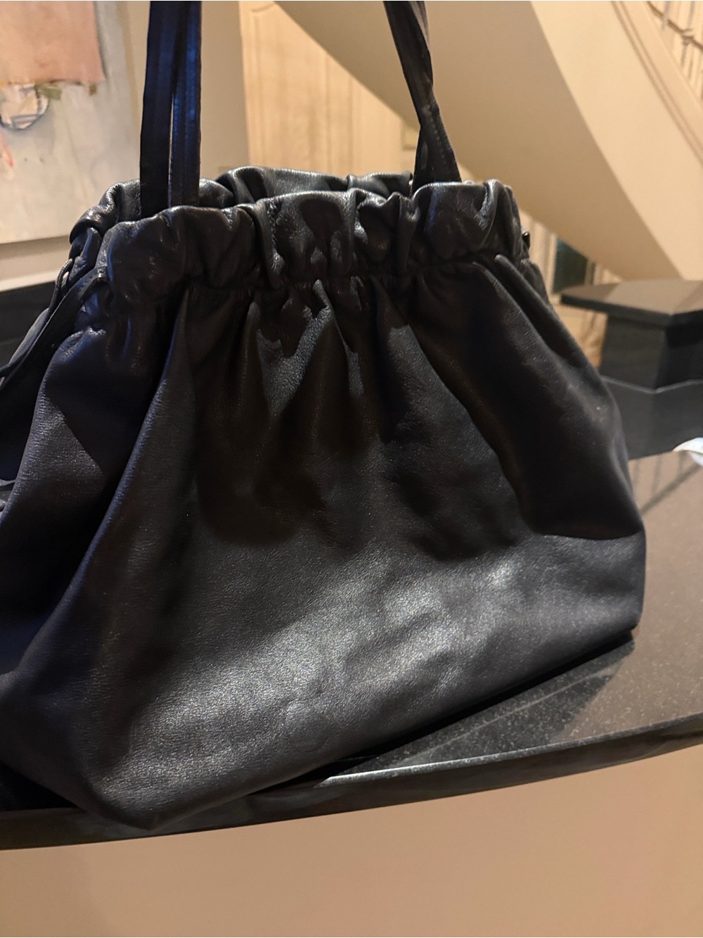 Prada Nero Large Drawstring Leather Tote with Gold Logo - Picture 4 of 16